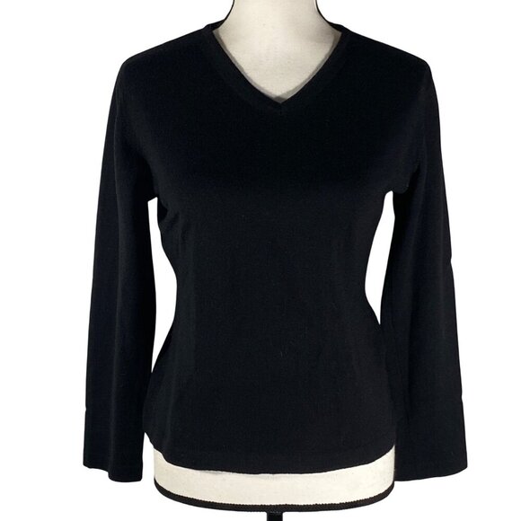 Gio Villani Fine merino wool Black V-Neck Long Sleeve Sweater Made In Italy M - Picture 1 of 9